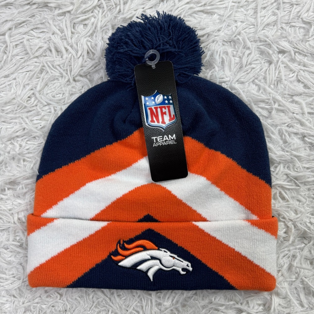 NWT Fanatics Hat Unisex One Size Blue Orange Denver Broncos NFL‎ Beanie Pop-Pom